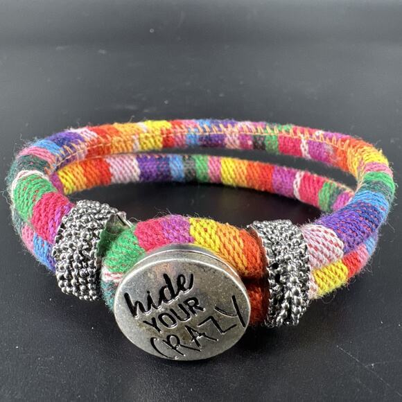 Lot Of 2 Multi-color Serape Decorative Snap Wrist Bracelet Choose Happy/Crazy - Picture 10 of 11